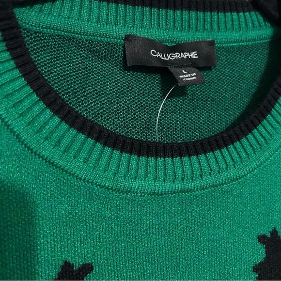 Anthropologie Calligraphie Scottie Dog Novelty Sweater Christmas Green NWT sz L - Picture 4 of 9